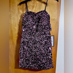 Crystal Doll sequin dress Sz S black/purple NWT